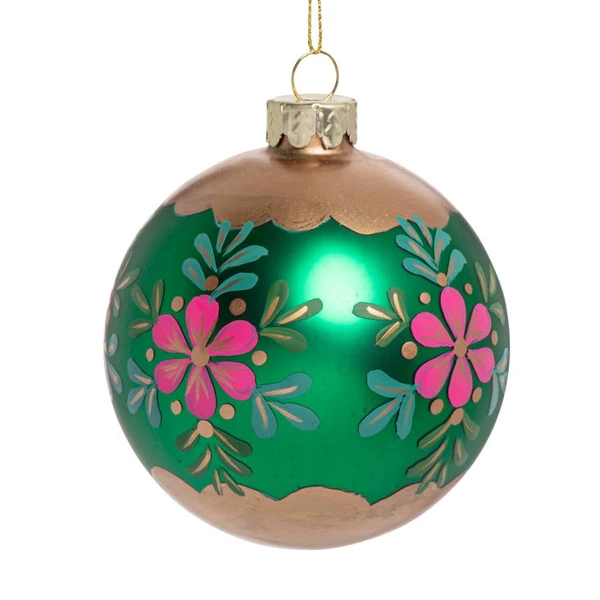 Boule de Noël en verre vert et rose