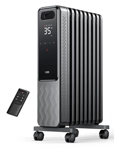Dreo Radiateur à bain d'huile 2000W, 9 éléments Mobile Chauffage électrique avec Thermostat, 4 Modes, Protection anti-basculement et anti surchauffe, Chauffage d'Appoint Portable, Minuterie 1-24 h