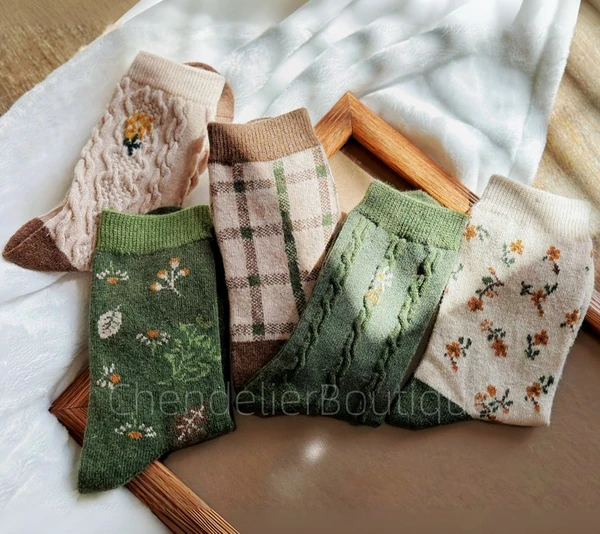 Wool Warm Cute Floral Socks, Retro Casual Cotton Warm Socks, Novelty Plaid Socks, Great Gifts Idea, Christmas Socks