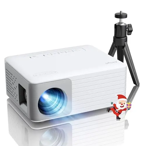 Mini Projecteur, Videoprojecteur 1080P Full HD Supportée 720P Natif, AKIYO O1 Rétroprojecteur Portable 180'' Home Cinéma, Zoom 25%, Compatible avec Smartphone HDMI USB Firestick (Trépied inclus)