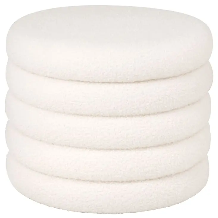 Pouf coffre en tissu effet laine bouclée écrue