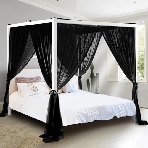 South To East Rideaux de lit à baldaquin Noirs à 4 d'antgle pour Adultes, Moustiquaire pour lit, Rideaux de lit Luxueux pour décoration de Chambre, Polyester indéchirable, faciles à Installer