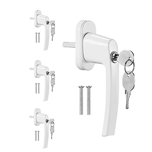 LIFERUN 4 PCS poignées de fenêtre avec 8 PCS Vis 4 PCS Clés, Verrouillage des Fenêtres pour Enfants en Aluminium Blanc, pour les Fenêtres Les Portes de Balcon ou de Terrasse