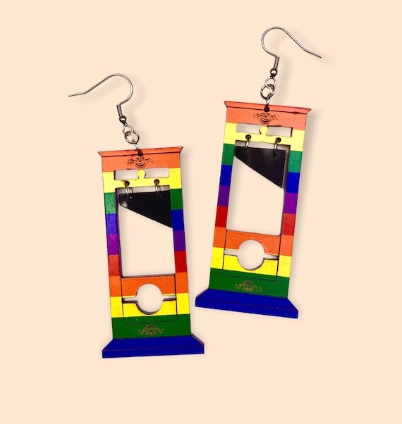 Pride Rainbow Guillotine Dangle Boucles d’oreilles