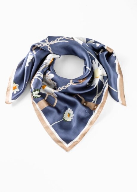 Foulard bleu/jaune/orange à fleurs 