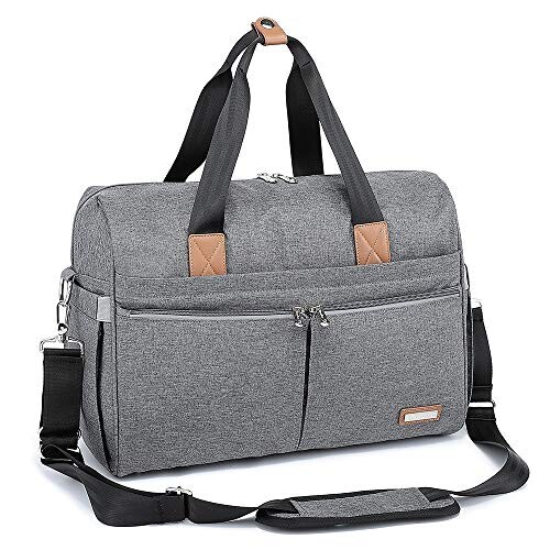 RUVALINO Sac à langer Grande Taille style Fourre-tout avec Bandoulière Pour bébé garçon et fille Poches Isothermes Matelas à langer Sangles de Poussette Sac de Maternité Maman et Papa convertible gris