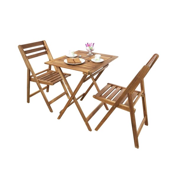 Ensemble pliable table + 2 chaises pour balcon en acacia Fidgi 
