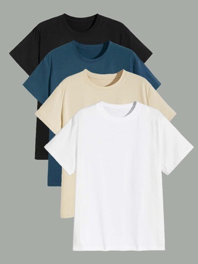 Homme 4 pièces T-shirt unicolore