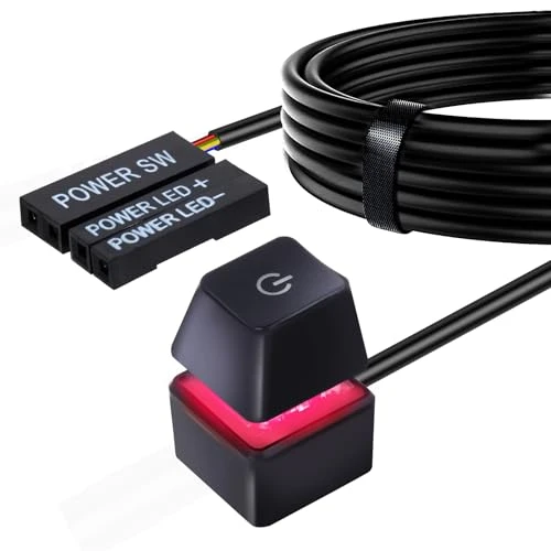 Interrupteur d'ordinateur de bureau, AZMXDVP Bouton d'interrupteur marche/arrêt externe pour carte mère de PC avec câble d'extension de 2M-M20 (Black)