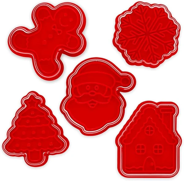 Legami - Emporte-pièces, Christmas, Cookie Cutters, lot de 5 formes différentes avec tampon, adaptés également aux enfants