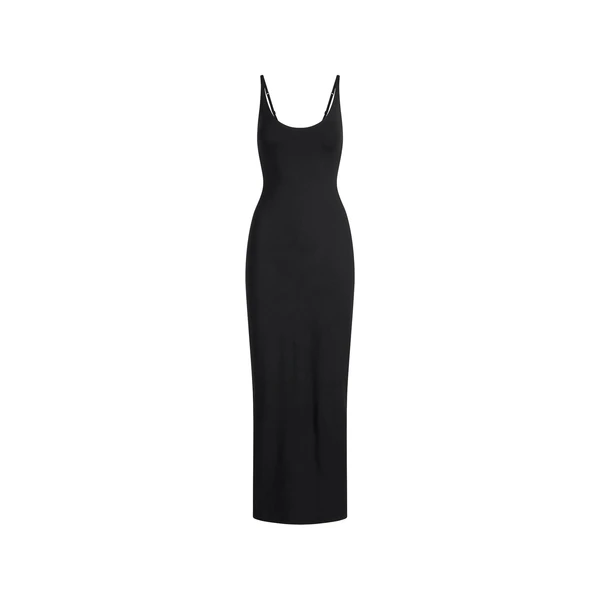 SMOOTH LAYERS SCOOP NECK LONG DRESS | OBSIDIAN