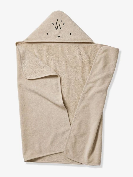 Cape de bain / Serviette à capuche Bébé et Enfant, avec coton recyclé sable - Vertbaudet