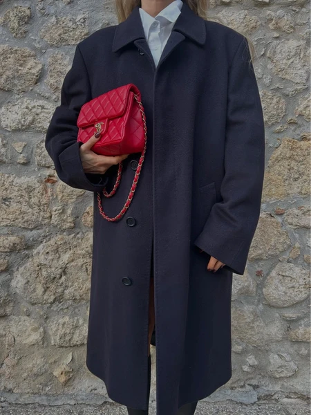 Night blue virgin wool and cashmere coat