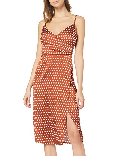 New Look Spot Satin Robe de soirée, Marron (Brown Pattern 29), 42 (Taille Fabricant: 14) Femme