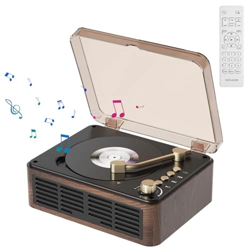 KOVCDVI Lecteur de CD Bluetooth Lecteur CD rétro avec Haut-parleurs Lecteur CD Enfant Radio supporte Lecture USB &amp; AUX avec télécommande Housse de Protection