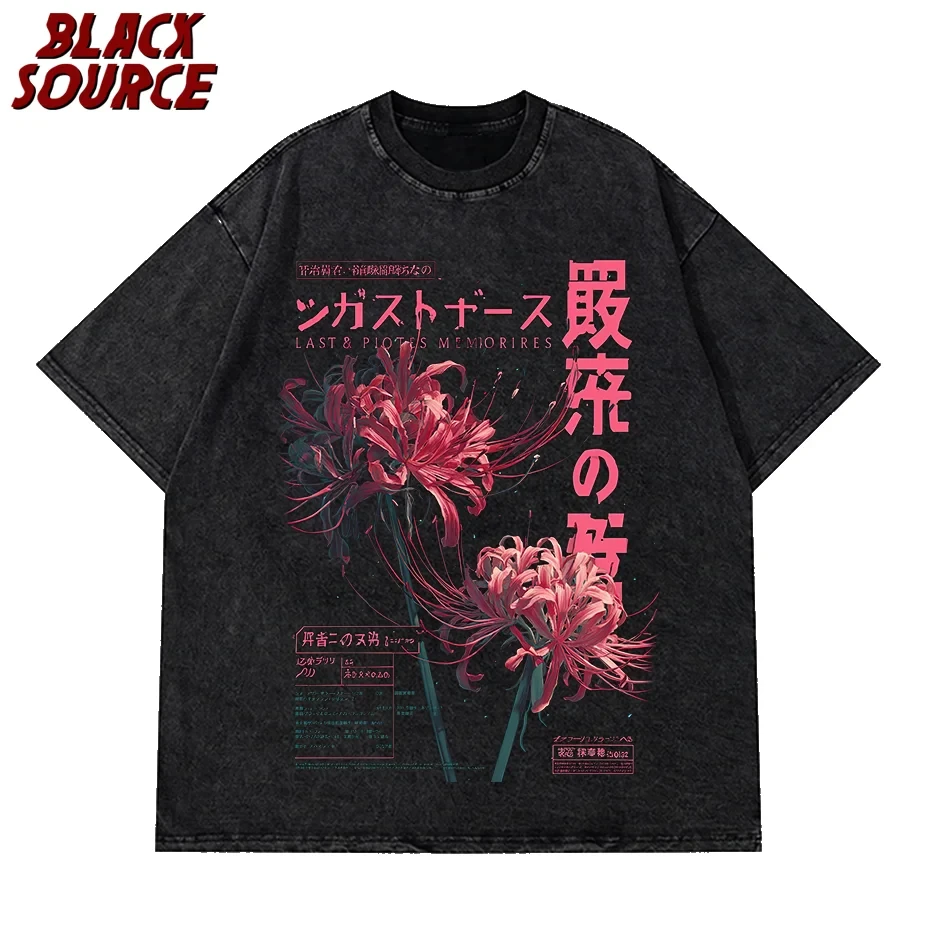 T171 T-shirt lavé esthétique Anime avec fleur Grunge douce, araignée japonaise Lily, vêtements esthétiques, chemises pour vêtements pour hommes - AliExpress 200000343