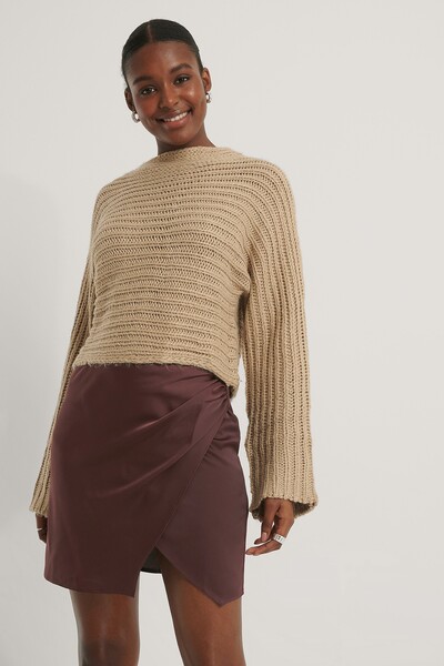 Jupe Courte En Satin Marron