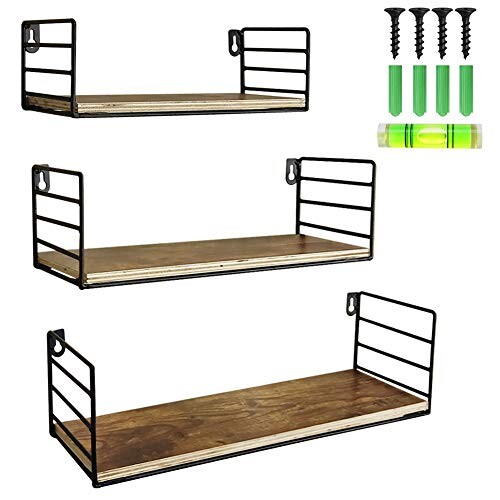 UMI. par Amazon - Lot de 3 Etagères Murales Etagères Flottantes en Bois, Rangement pour Salons Chambres Cuisines Salles de Bain,Finition Rustique
