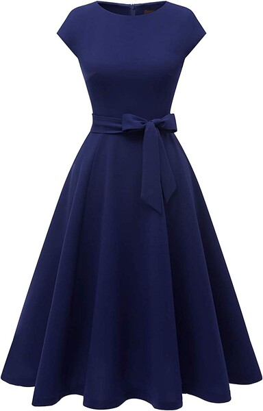 DRESSTELLS Robe Cocktail Mariage Vintage Robe Casual Femme Robe de Soiree Femme Robe baptême col Rond Manches Courtes Vert foncé 2XL : Amazon.fr: Mode