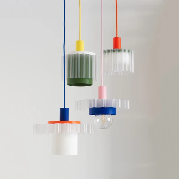 Suspension, Gigi n°1, câble bleu foncé, bleu, blanc, orange,  Ø28cm, H21,5cm - Warren & Laetitia