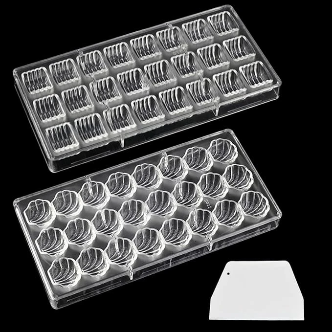 Lot de 2 moules à chocolat en polycarbonate avec grattoir (ondulé cylindrique + festonné)