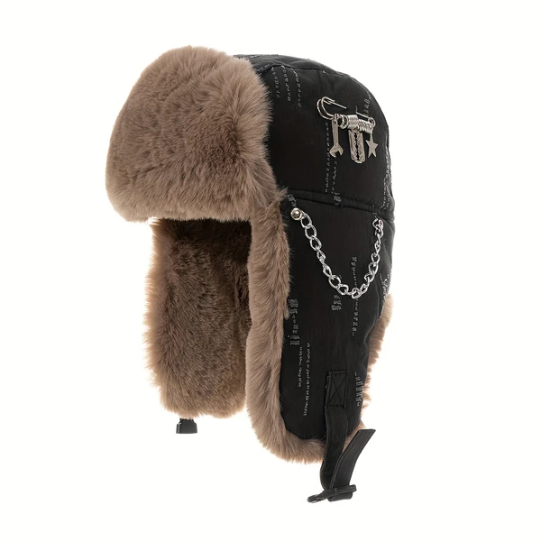 1pc Bonnet Homme Épais Hiver Vol avec Peluche, Chapeau Chaud Coupe-Vent pour Neige, Vélo, Ski, Activités Extérieures par Temps Froid, Noël & Nouvel An Lunaire, Bonnet à Bord Solide Non Extensible