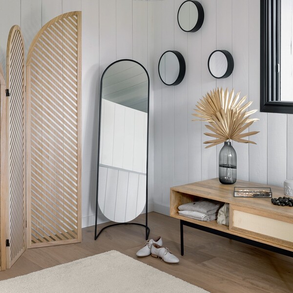 Miroir sur pied noir, métal H140 cm