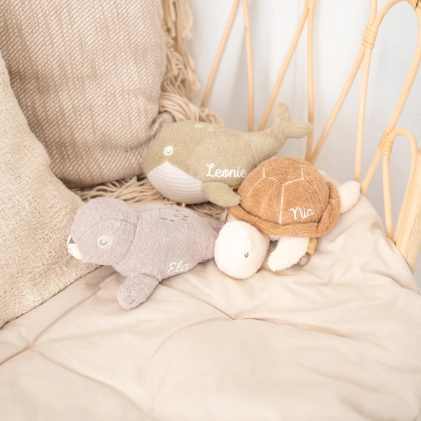 Peluche bébé, peluche naissance, peluche tortue, baleine, phoque, cadeau bébé, doudou personnalisé, animaux marins