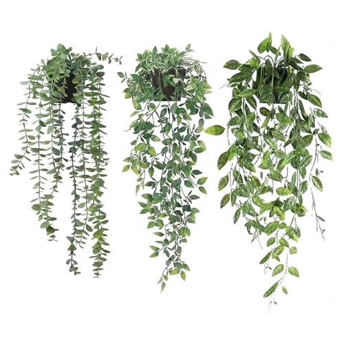 Lacusmall Lot de 3 Fleurs artificielles en Pot - Plantes artificielles en Plastique - pour l'intérieur et l'extérieur, Fleurs artificielles Set de Fleurs en Pot décoratives Fausse Plante