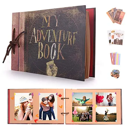 EKKONG My Adventure Book Bricolage Photos Albums, Vintage Scrapbook Photo Album pour Cadeau d'anniversaire, Anniversaire de Mariage avec kit d'accessoires DIY, Extensible, 29 x 19cm (40 Feuilles)
