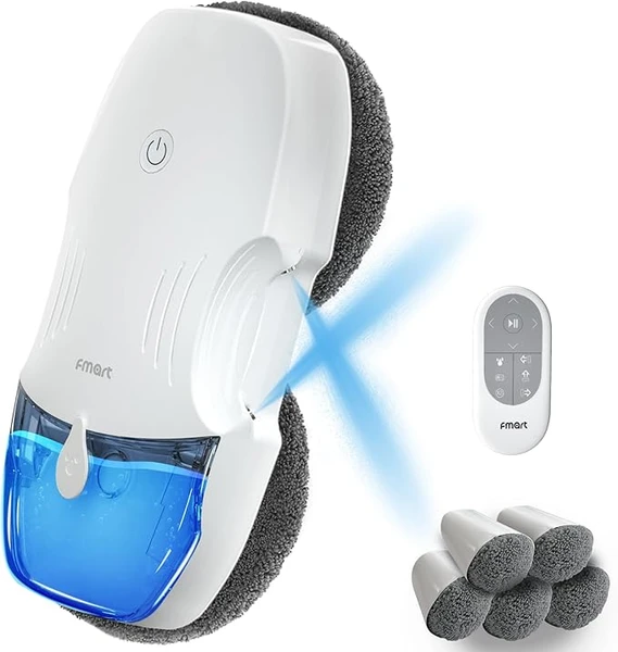 Fmart Robot Laveur de Vitre T10, Laveur Electrique Automatique Pulvérisation d'eau Bidirectionnelle, Robot Nettoyeur Vitre 3800pa de Aspiration Puissante, élécomman