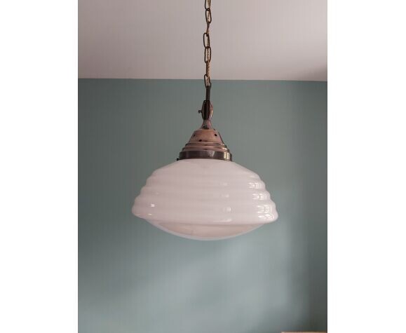 Suspension art déco en opaline blanche, philips, années 1930 | Selency