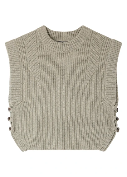 Pull court sans manches droit à col rond en laine | Gris