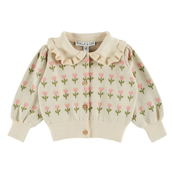 Emile et Ida - Cardigan Fleurs Coton Bio - Ecru | Smallable