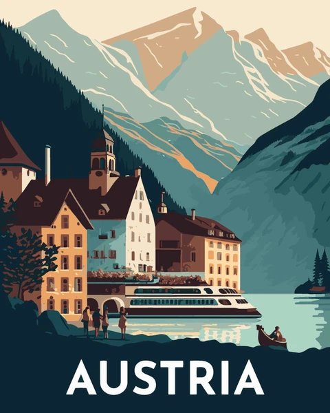 Peinture par numéros - Affiche Vintage Hallstatt– Figured'Art