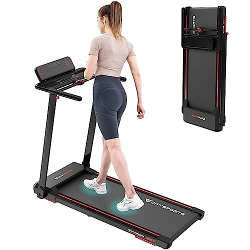 CITYSPORTS Tapis de Course,Tapis Roulant Pliable 12 km/h,avec Affichage LED,APP et 360° Tablet Holder,Walking Pad Compact pour la Maison et Le Bureau(Black&amp;Red)