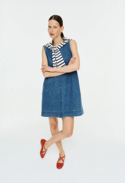 Robe courte en denim en coton BIO GOTS