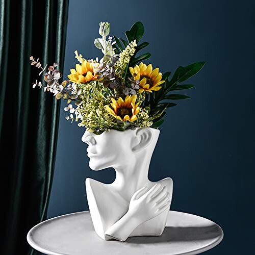 Vase de corps en céramique nordique, design élégant et créatif en forme de visage humain, sculpture blanche, sculpture de portrait, décoration de vase pour arrangement de fleurs