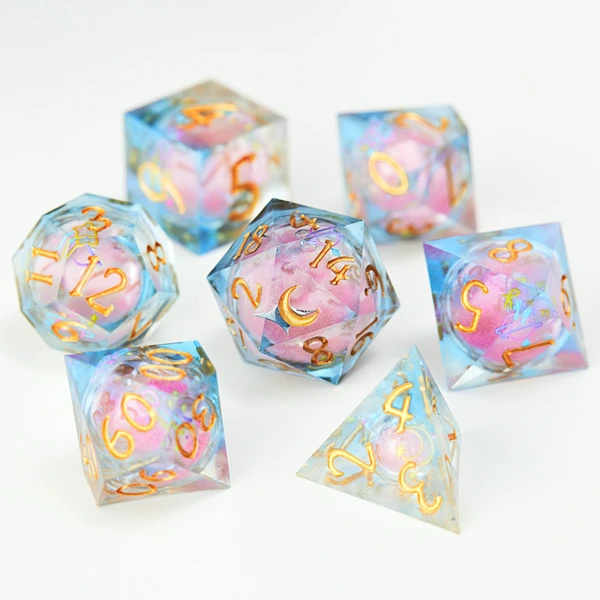 Astrology Pink Liquid Core Resin Moon DnD D&D Dice Set