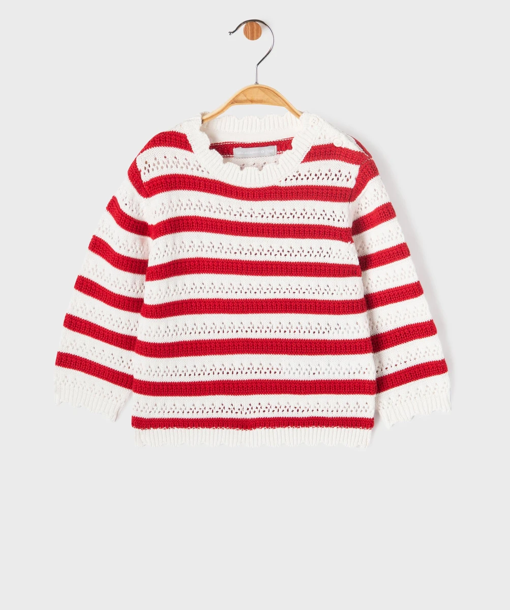Pull rayé en maille ajourée bébé fille - LuluCastagnette