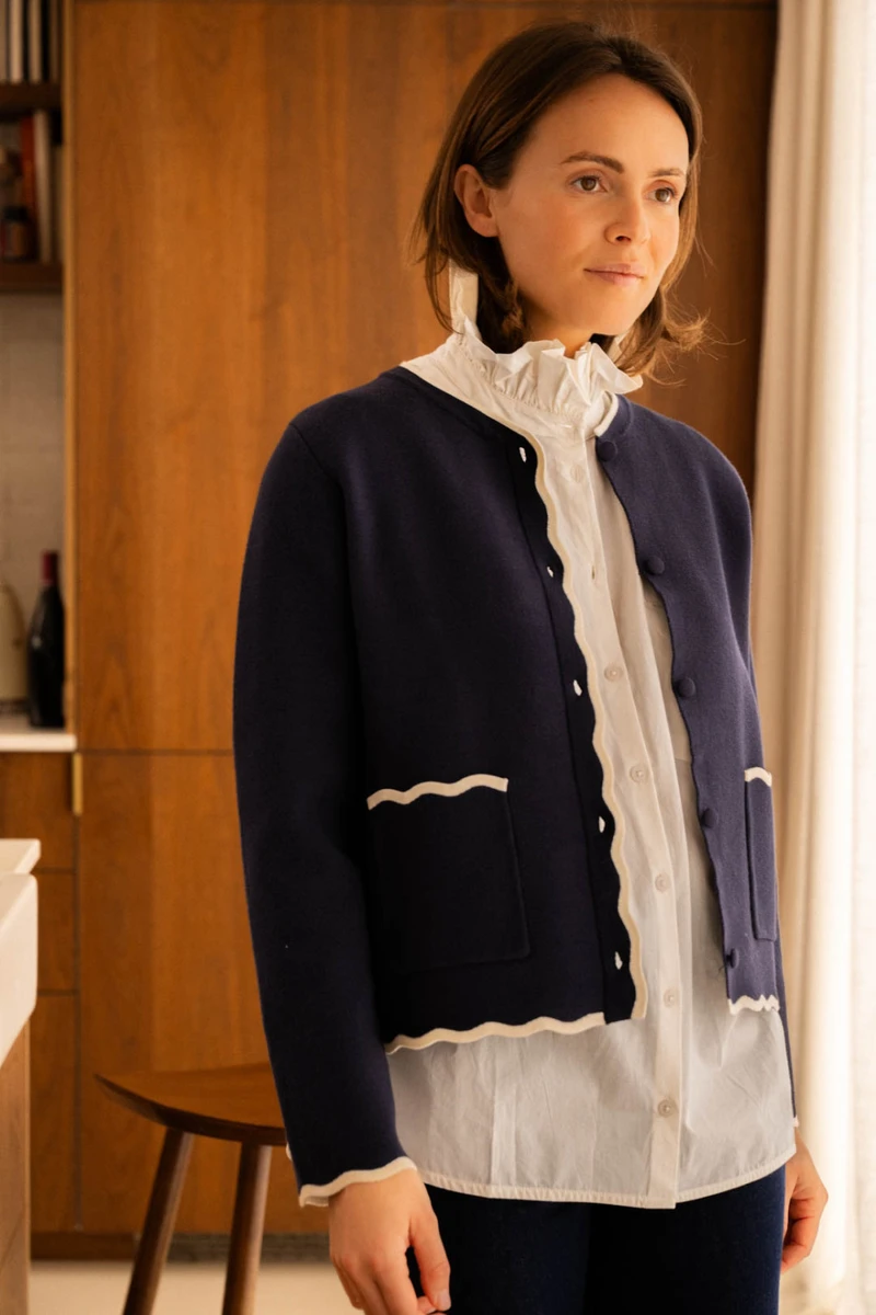 Gilet En Maille A Festons - Marine - Boutique Libertie