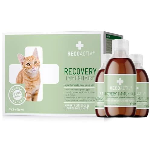 RECOACTIV Recovery Immunitaire pour Chats, 3 x 90 ML, Alimentation diététique complète hautement calorique en Cas de dénutrition et de Convalescence Ainsi pour la Prise de Poids