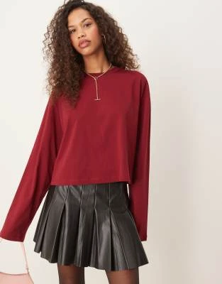 ASOS DESIGN - T-shirt coupe carrée à manches longues - Bordeaux