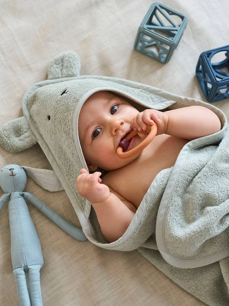 Cape de bain + gant en coton bio* amande - Vertbaudet