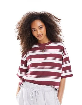 ASOS DESIGN - T-shirt oversize rayé en tissu flammé - Bordeaux