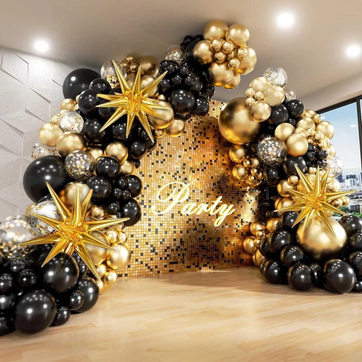 Kit d'arche de guirxiété de ballons en aluminium étoilé noir et or, décorations de fête d'anniversaire, mariage du Nouvel An, 121 pièces - AliExpress