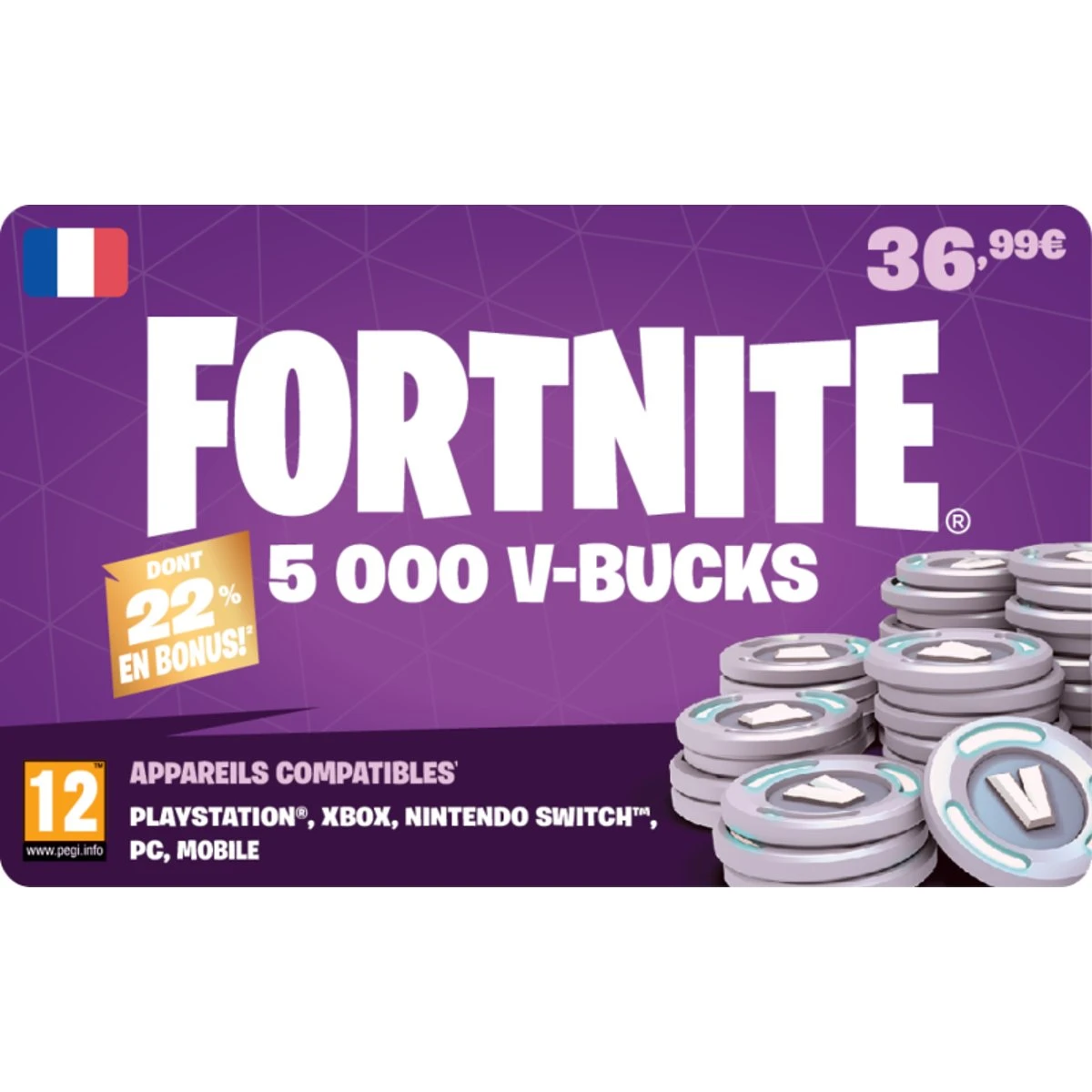 Fortnite Gift Card - 5 000 V-Bucks (crédit)