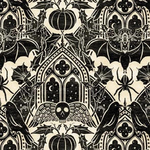 Gothic Halloween Damask - large - black Fabric | Spoonflower