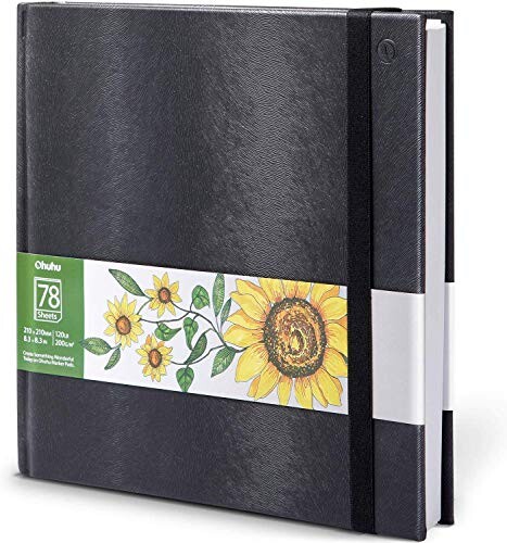 Ohuhu Carnet d'art à marqueurs, 210 x 210 mm Format carré Portable, Feuilles à Dessin Lisses 200 G/M² (120 LB), 78 Feuilles/156 Pages, Carnet de Croquis à Couverture Rigide, pour Les marqueurs Alcool