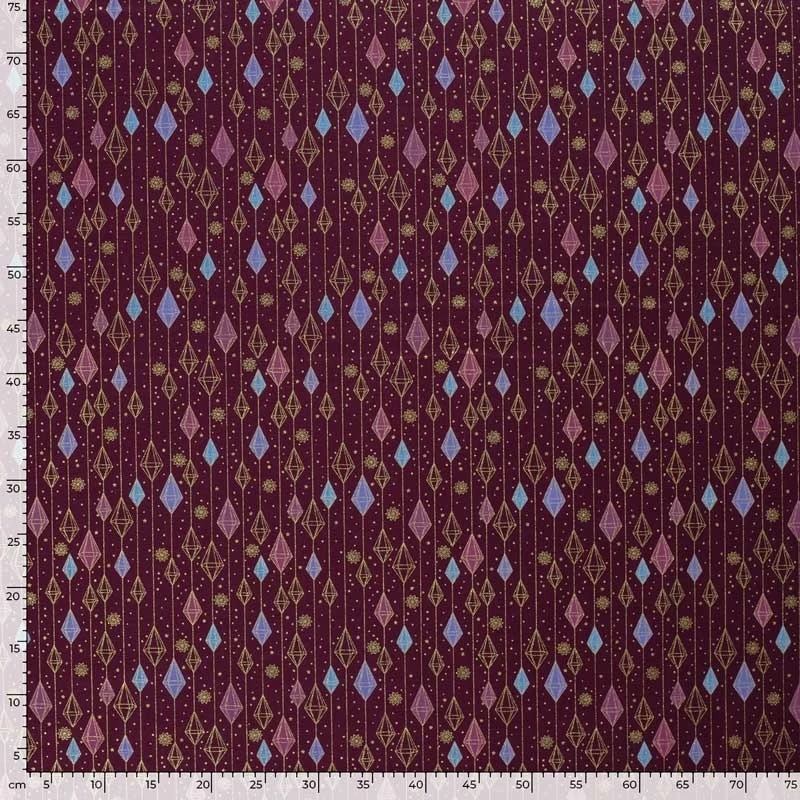 Tissu Popeline Imprimé Losange Aubergine - Tissus des Ursules